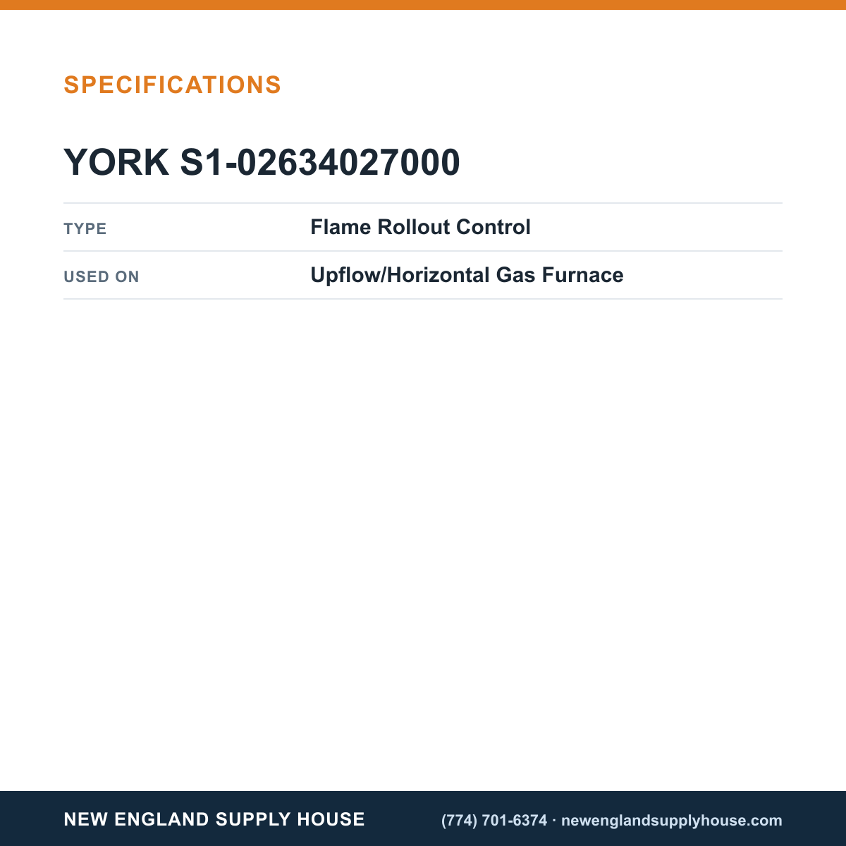 York Parts S1-02634027000 Gas Furnace Flame Rollout Control specifications — New England Supply House [NESH-SPECTABLE-V1]