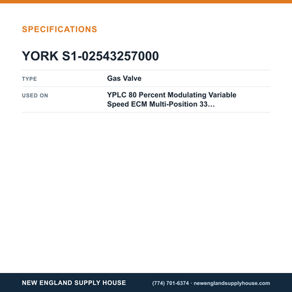 York Parts S1-02543257000 Gas Furnace Gas Valve specifications — New England Supply House [NESH-SPECTABLE-V1]
