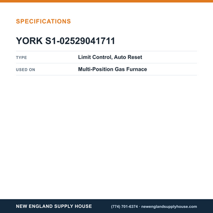 York Parts S1-02529041711 Gas Furnace Limit Control specifications — New England Supply House [NESH-SPECTABLE-V1]