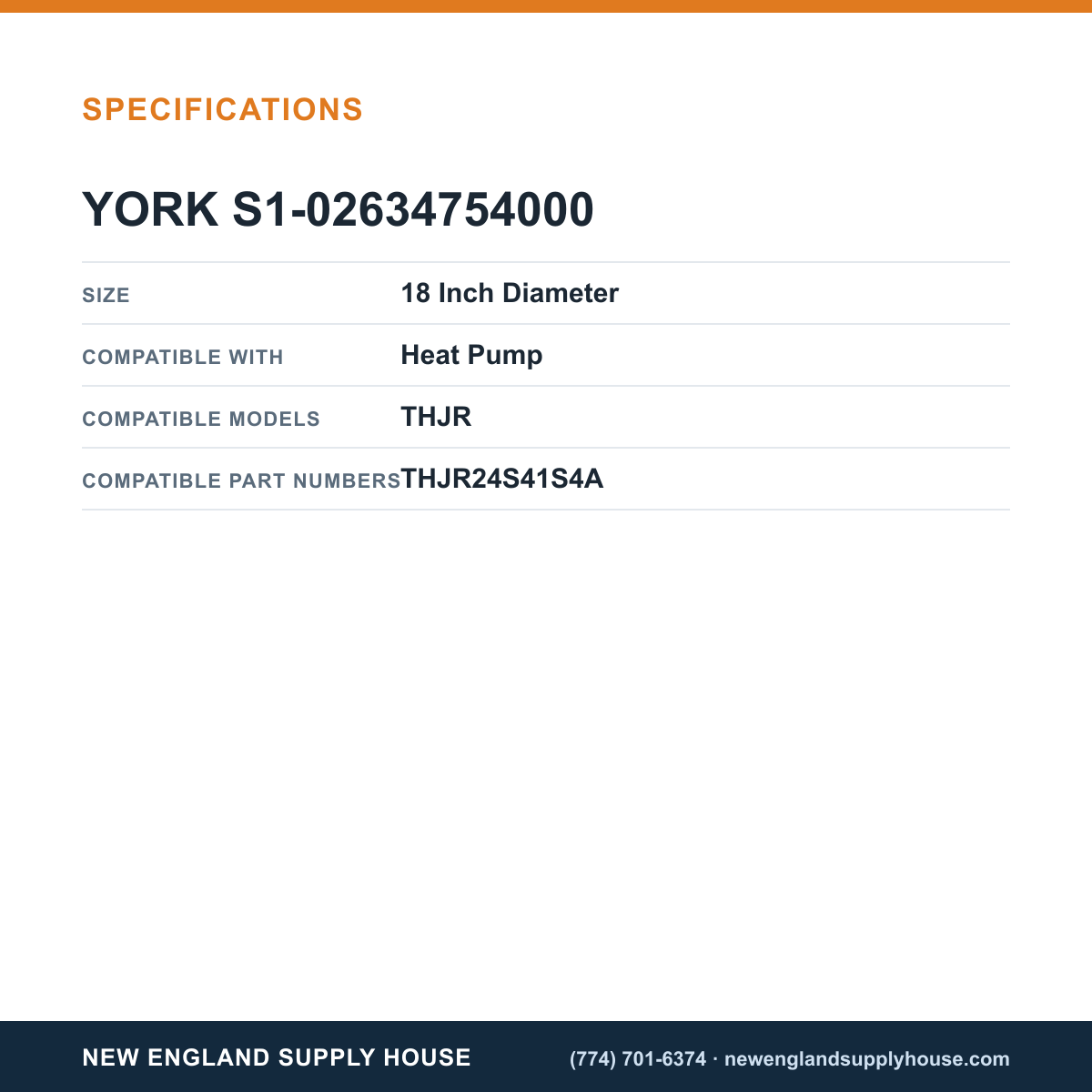 York Parts S1-02634754000 Heat Pump Fan Blade specifications — New England Supply House [NESH-SPECTABLE-V1]
