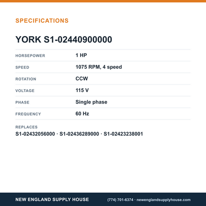 York Parts S1-02440900000 Blower Motor specifications — New England Supply House [NESH-SPECTABLE-V1]