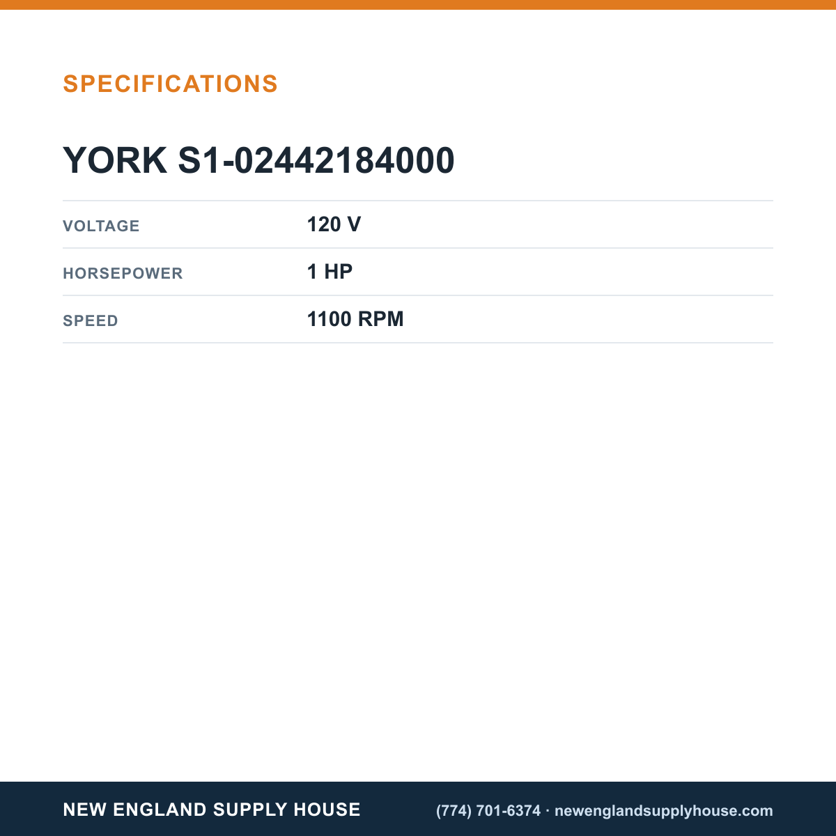 York Parts S1-02442184000 Blower Motor specifications — New England Supply House [NESH-SPECTABLE-V1]