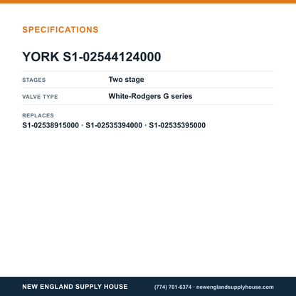 York Parts S1-02544124000 Gas Valve specifications — New England Supply House [NESH-SPECTABLE-V1]