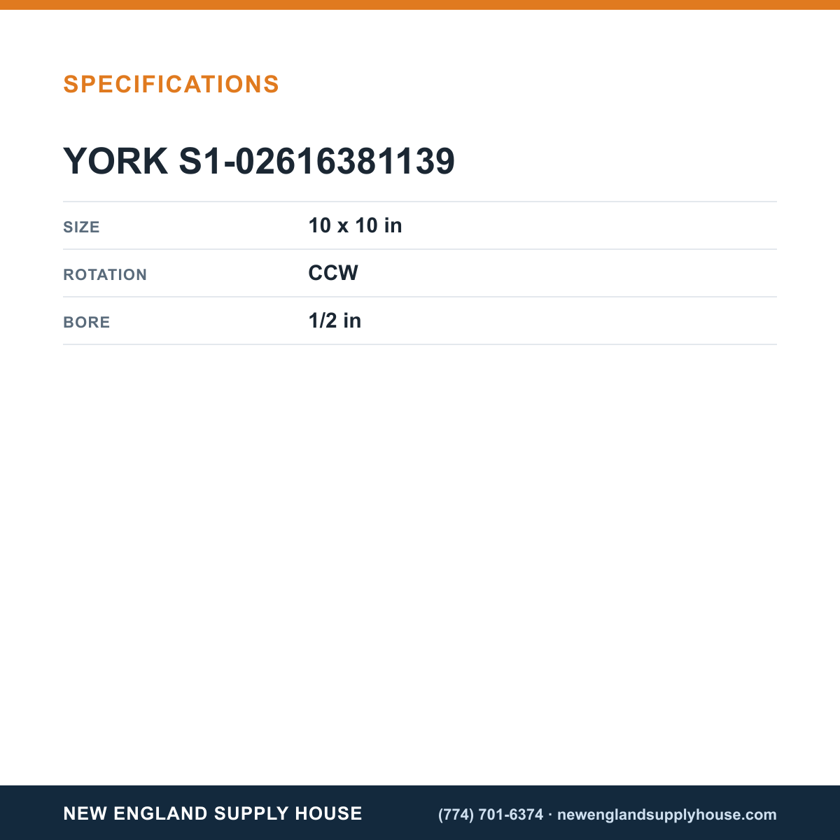 York S1-02616381139 Blower Wheel specifications — New England Supply House [NESH-SPECTABLE-V1]