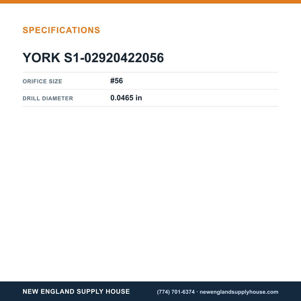 York S1-02920422056 Pilot Orifice specifications — New England Supply House [NESH-SPECTABLE-V1]