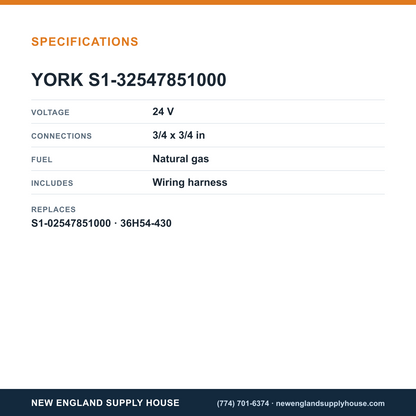 York Parts S1-32547851000 Gas Valve specifications — New England Supply House [NESH-SPECTABLE-V1]