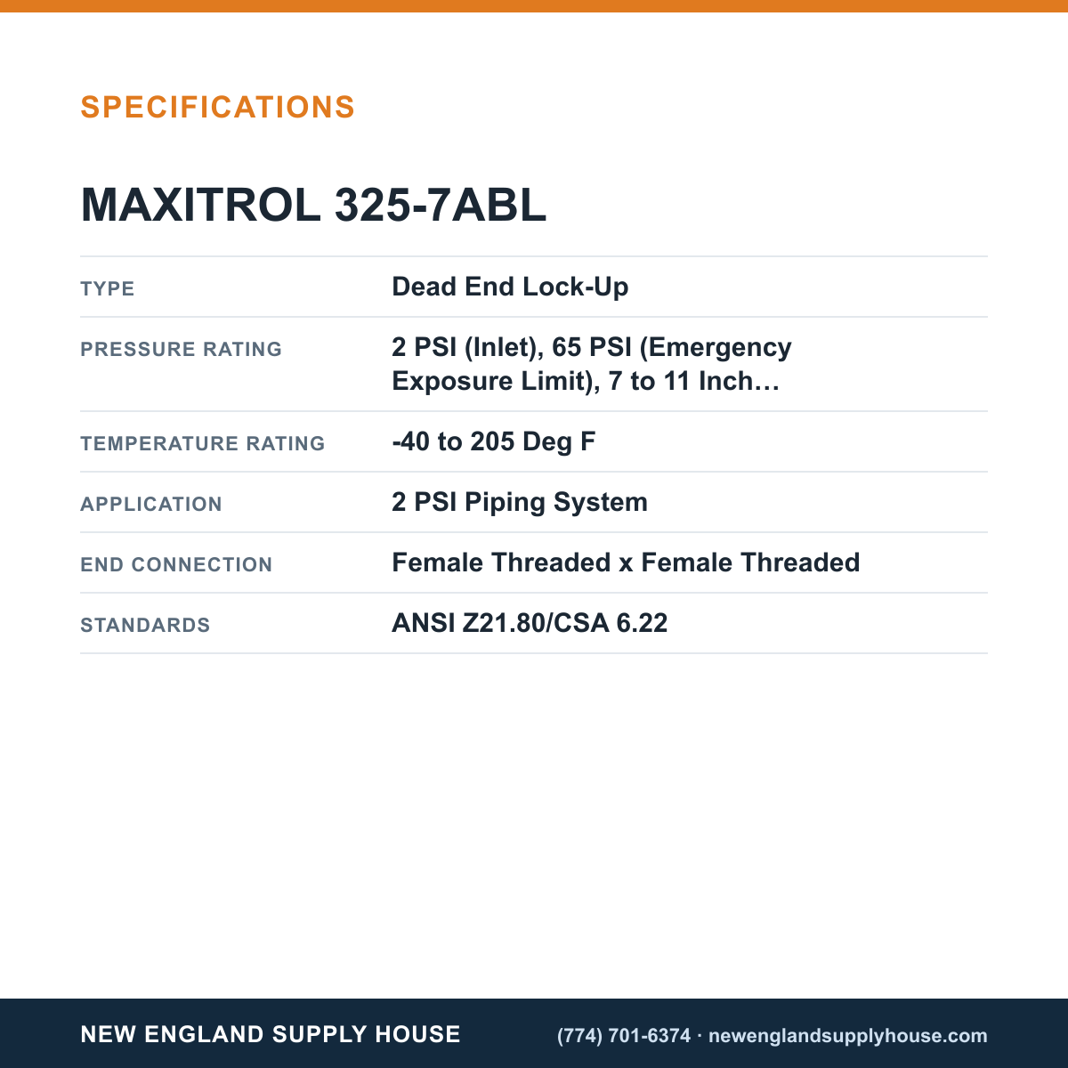 Maxitrol 325-7ABL Line Pressure Regulator specifications — New England Supply House [NESH-SPECTABLE-V1]