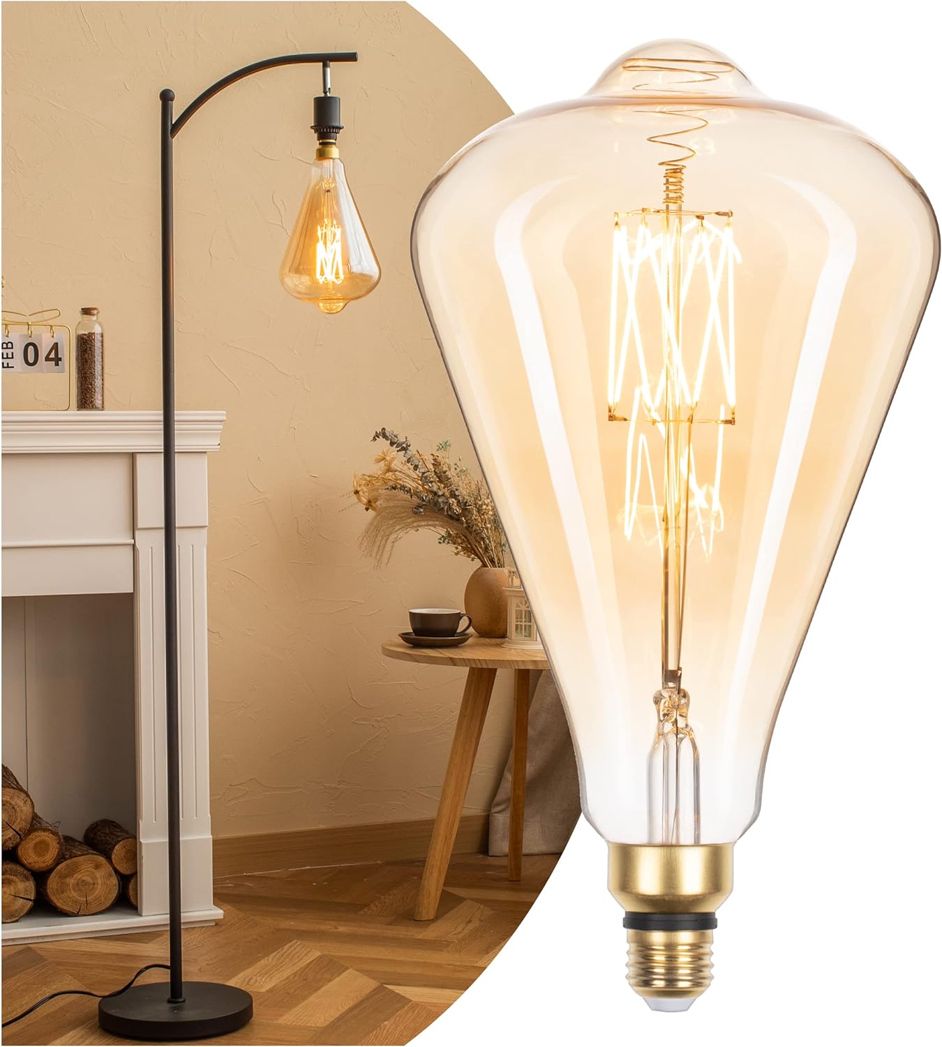 Vintage Oversized LED Edison Bulbs 60W Equivalent, Decorative Dimmable LED M-Type Filaments Bulbs with Amber Glass, 2000K Warm White, E26 Base, 7W, 600LM, ST164