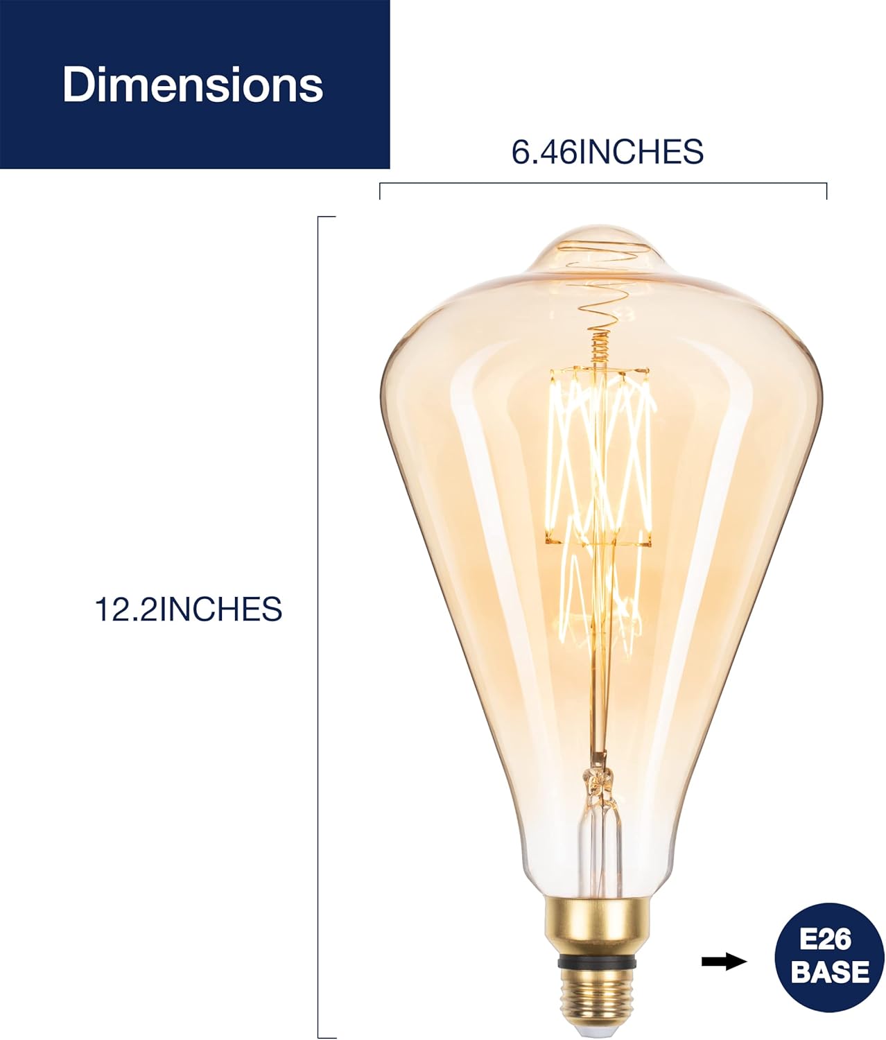 Vintage Oversized LED Edison Bulbs 60W Equivalent, Decorative Dimmable LED M-Type Filaments Bulbs with Amber Glass, 2000K Warm White, E26 Base, 7W, 600LM, ST164