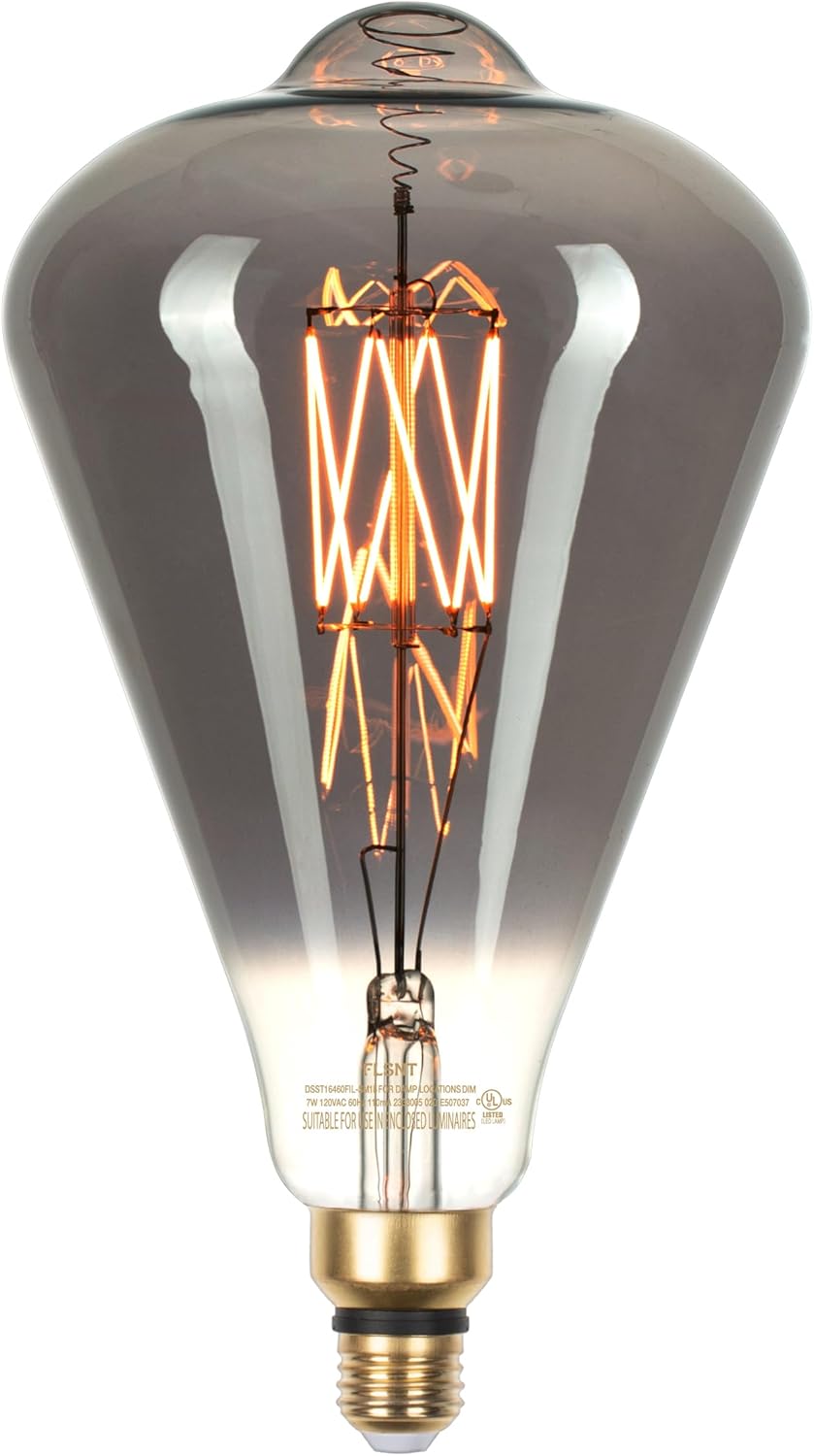 Vintage Oversized LED Edison Bulbs 40W Equivalent, Decorative Dimmable LED M-Type Filaments Bulbs with Smoke Glass, 2200K Warm White, E26 Base, 7W, 350LM, ST164