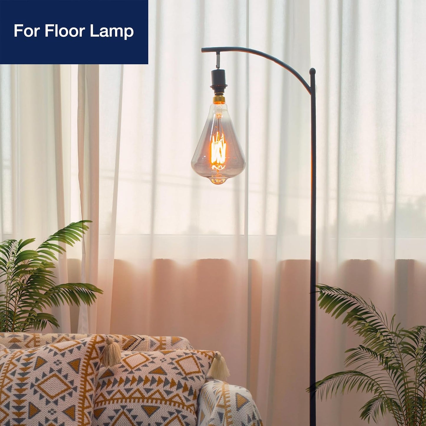 Vintage Oversized LED Edison Bulbs 40W Equivalent, Decorative Dimmable LED M-Type Filaments Bulbs with Smoke Glass, 2200K Warm White, E26 Base, 7W, 350LM, ST164