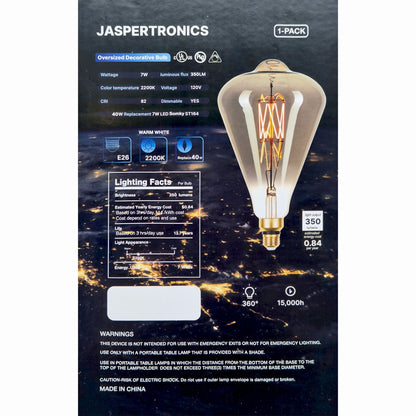 Vintage Oversized LED Edison Bulbs 40W Equivalent, Decorative Dimmable LED M-Type Filaments Bulbs with Smoke Glass, 2200K Warm White, E26 Base, 7W, 350LM, ST164