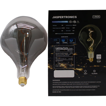A165S Oversized Vintage LED Edison Bulb, Smoke Decorative E26 Dimmable 7W, 350 Lumens, Warm White 2200K, 1 Pack