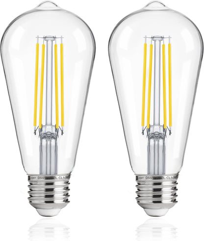 Dusk to Dawn Outdoor Sensor ST19 LED Light Bulb, 8W (100W Eqv.), 1400LM,Vintage Filament E26 Base, Auto On/Off Photocell Automatic for Energy-Efficient Outdoor Lighting, 5000K Soft White, 2Pack