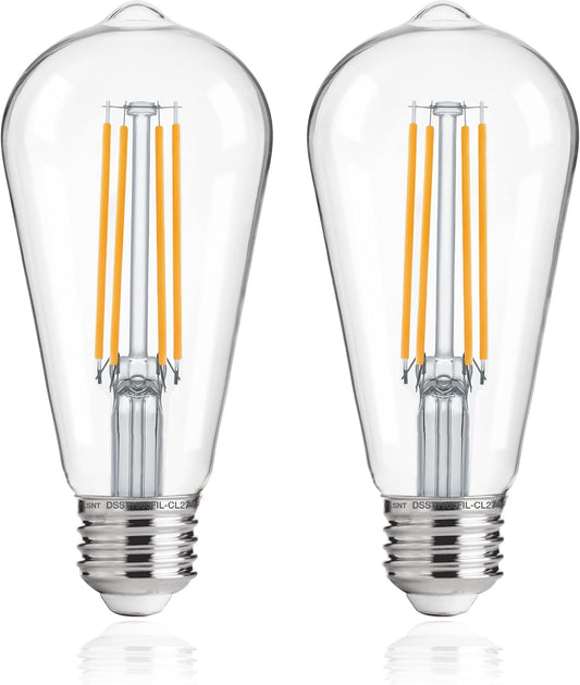 Dusk to Dawn Outdoor Sensor ST19 LED Light Bulb, 8W (100W Eqv.), 1400LM,Vintage Filament E26 Base, Auto On/Off Photocell Automatic for Energy-Efficient Outdoor Lighting, 2700K Warm White, 2Pack
