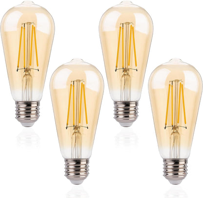 ST19 LED Edison Bulbs - 2200K Warm White, Amber Glass, 4W (40W Equivalent), Dimmable, CRI90+, 400LM, E26 Base, Energy-Efficient Vintage Light for Pendant Fixtures & Indoor Use - 4 Pack
