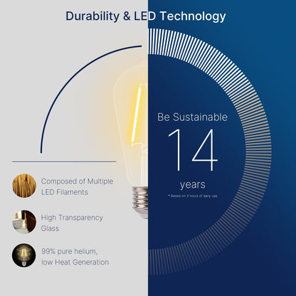 ST19 LED Edison Bulbs for String Lights - 2700K Soft White, 2W (25W Equivalent), 180LM, E26 Base, Non-Dimmable, Energy-Efficient Outdoor Lighting for Patio, Garden, Gazebos & Events - 4 Pack