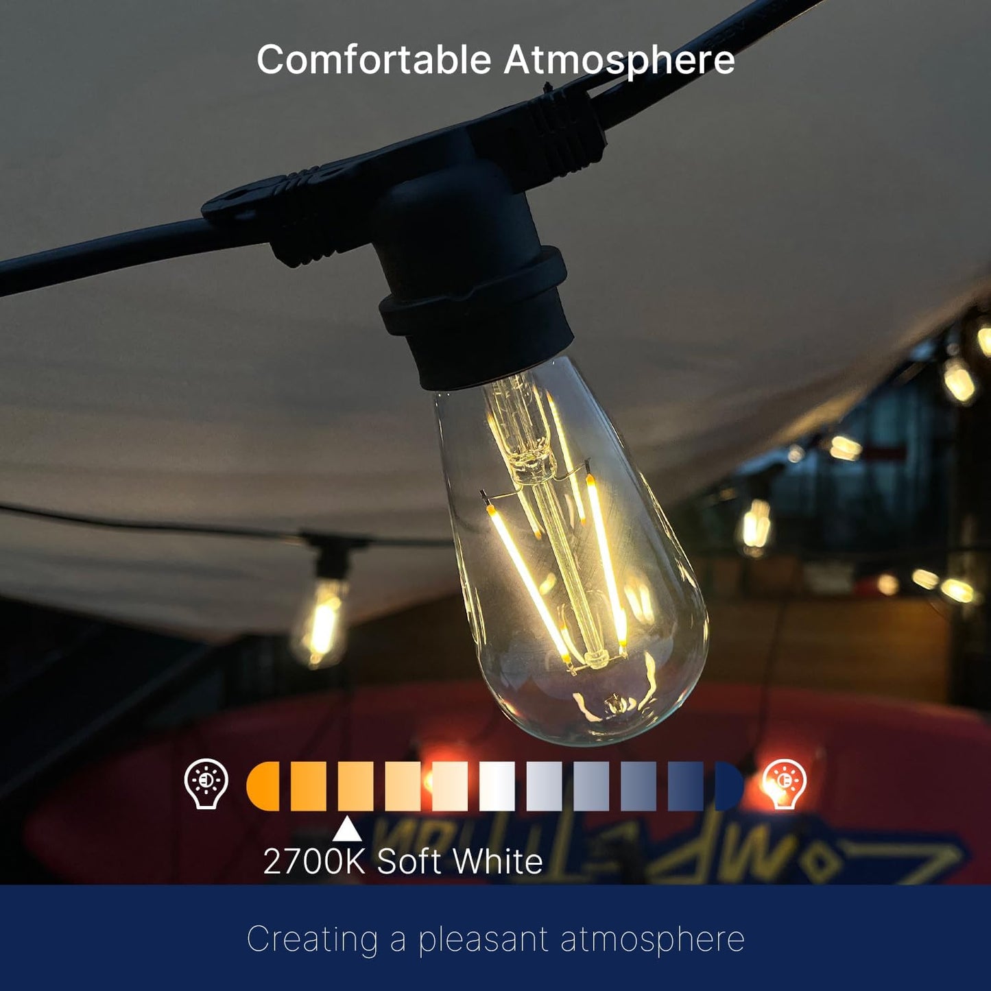 ST19 LED Edison Bulbs for String Lights - 2700K Soft White, 2W (25W Equivalent), 180LM, E26 Base, Non-Dimmable, Energy-Efficient Outdoor Lighting for Patio, Garden, Gazebos & Events - 4 Pack