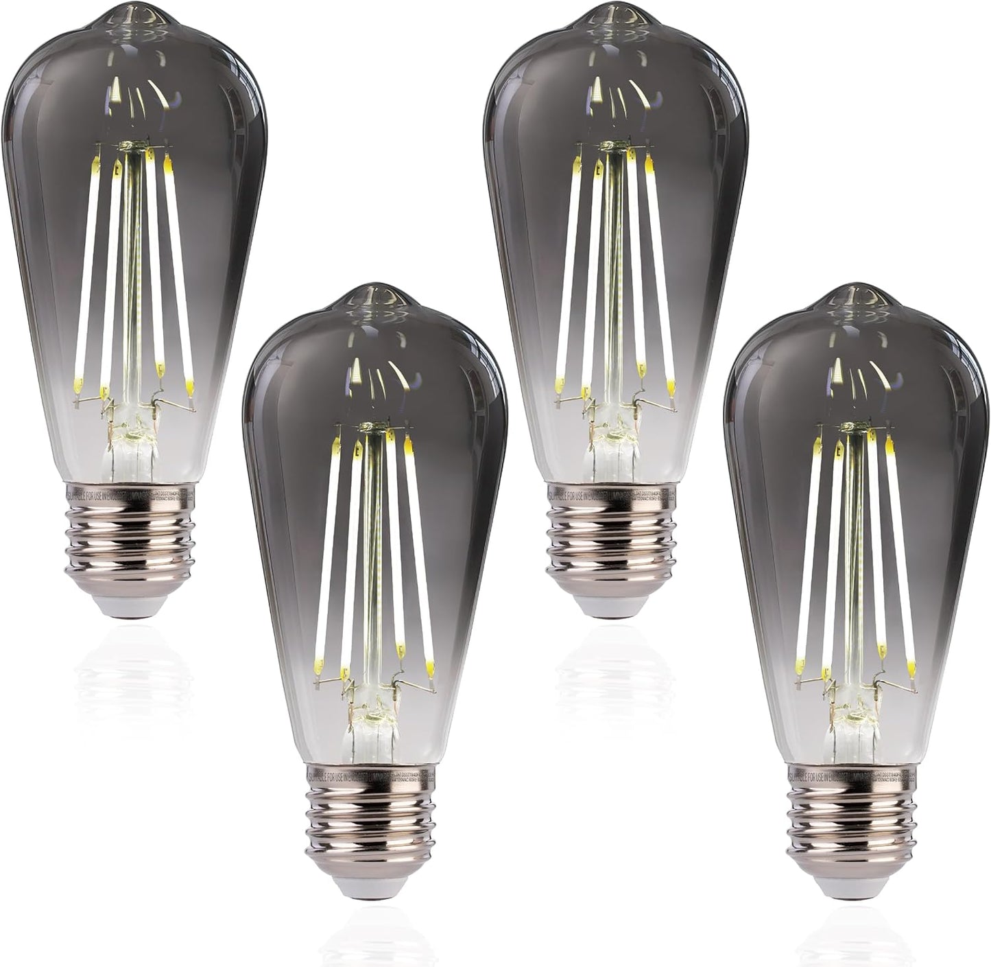 ST19 LED Edison Bulbs - 5000K White Light, Dimmable, Smoky Grey Glass, 4W (40W Equivalent), CRI82+, 300LM, E26 Base, Energy-Efficient Decorative Lighting for Pendant Fixtures - 4 Pack