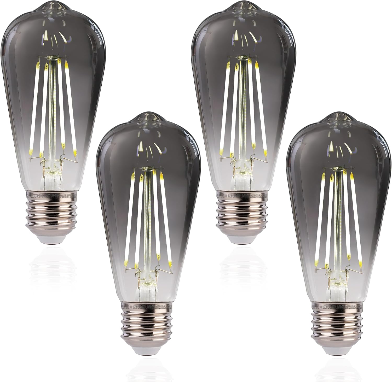 ST19 LED Edison Bulbs - 5000K White Light, Dimmable, Smoky Grey Glass, 4W (40W Equivalent), CRI82+, 300LM, E26 Base, Energy-Efficient Decorative Lighting for Pendant Fixtures - 4 Pack