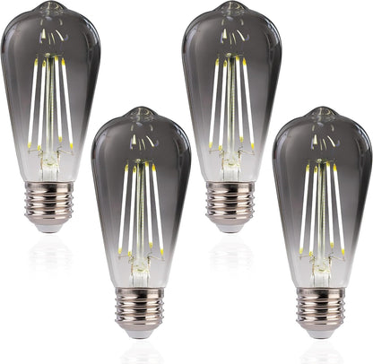 ST19 LED Edison Bulbs - 5000K White Light, Dimmable, Smoky Grey Glass, 4W (40W Equivalent), CRI82+, 300LM, E26 Base, Energy-Efficient Decorative Lighting for Pendant Fixtures - 4 Pack
