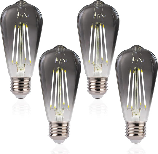 ST19 LED Edison Bulbs - 5000K White Light, Dimmable, Smoky Grey Glass, 4W (40W Equivalent), CRI82+, 300LM, E26 Base, Energy-Efficient Decorative Lighting for Pendant Fixtures - 4 Pack