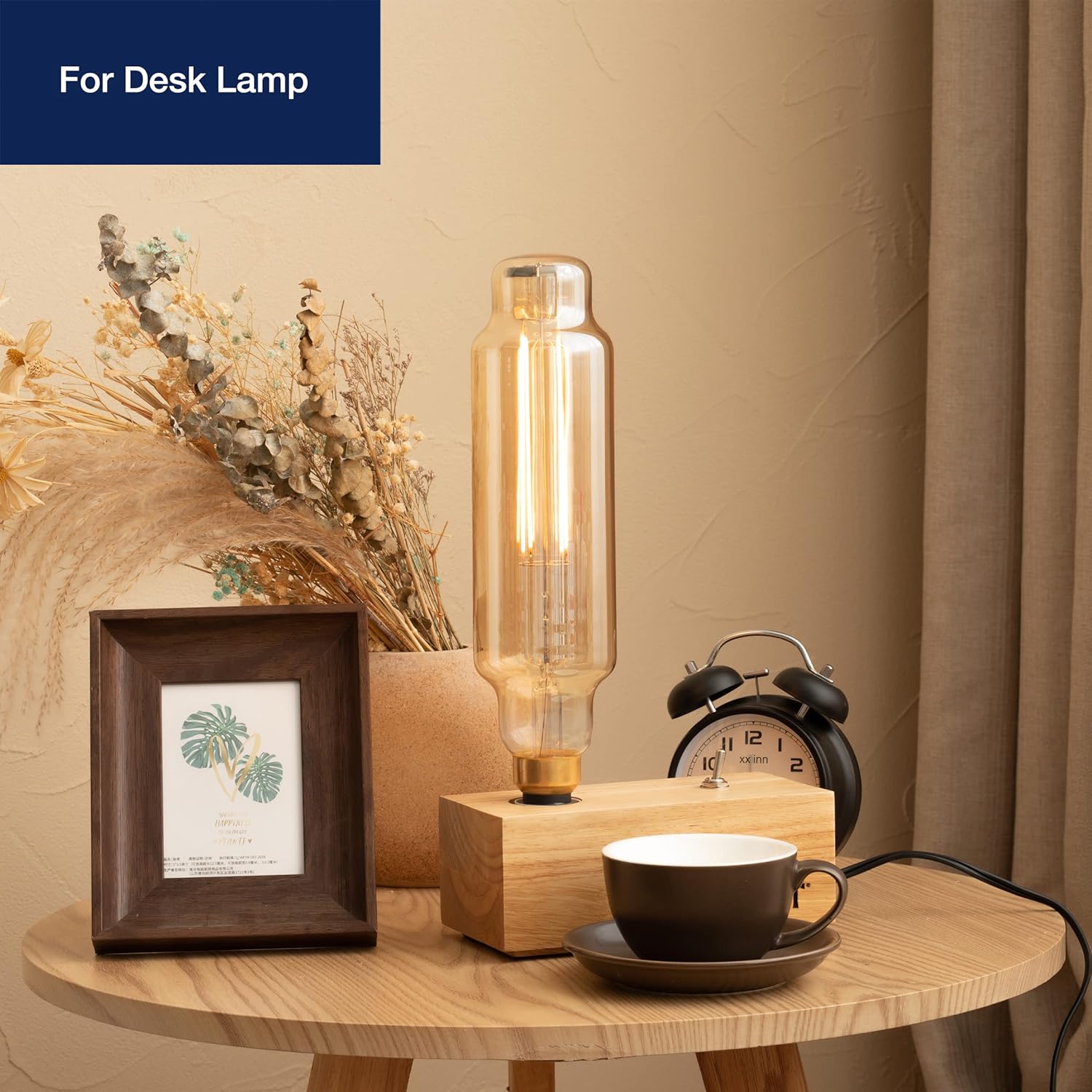 Vintage Large LED Edison Bulbs 40W Equivalent, Decorative Dimmable Tube LED Bulbs with Amber Glass, 2000K Warm White, E26 Base, 7W 400LM, 82 High CRI, TT80/T24