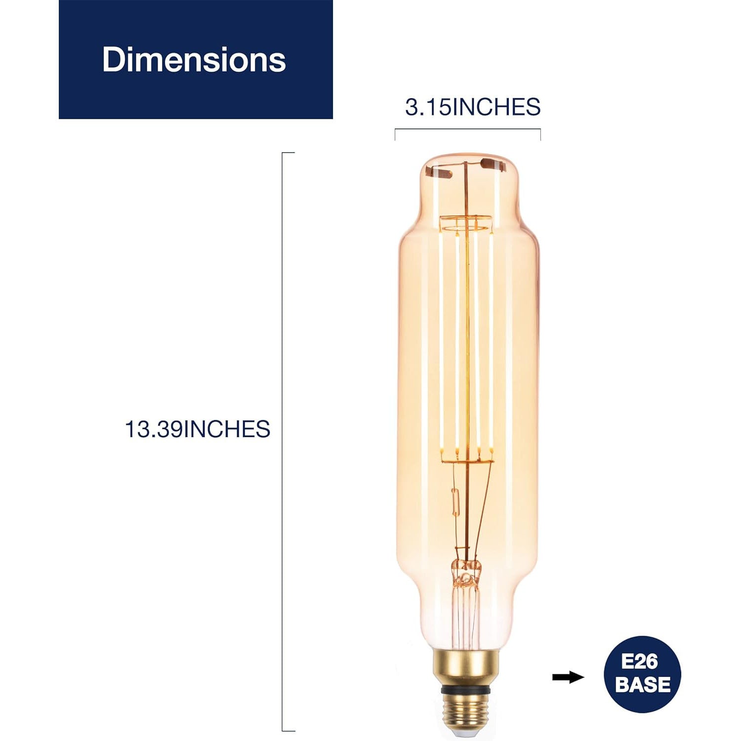 Vintage Large LED Edison Bulbs 40W Equivalent, Decorative Dimmable Tube LED Bulbs with Amber Glass, 2000K Warm White, E26 Base, 7W 400LM, 82 High CRI, TT80/T24