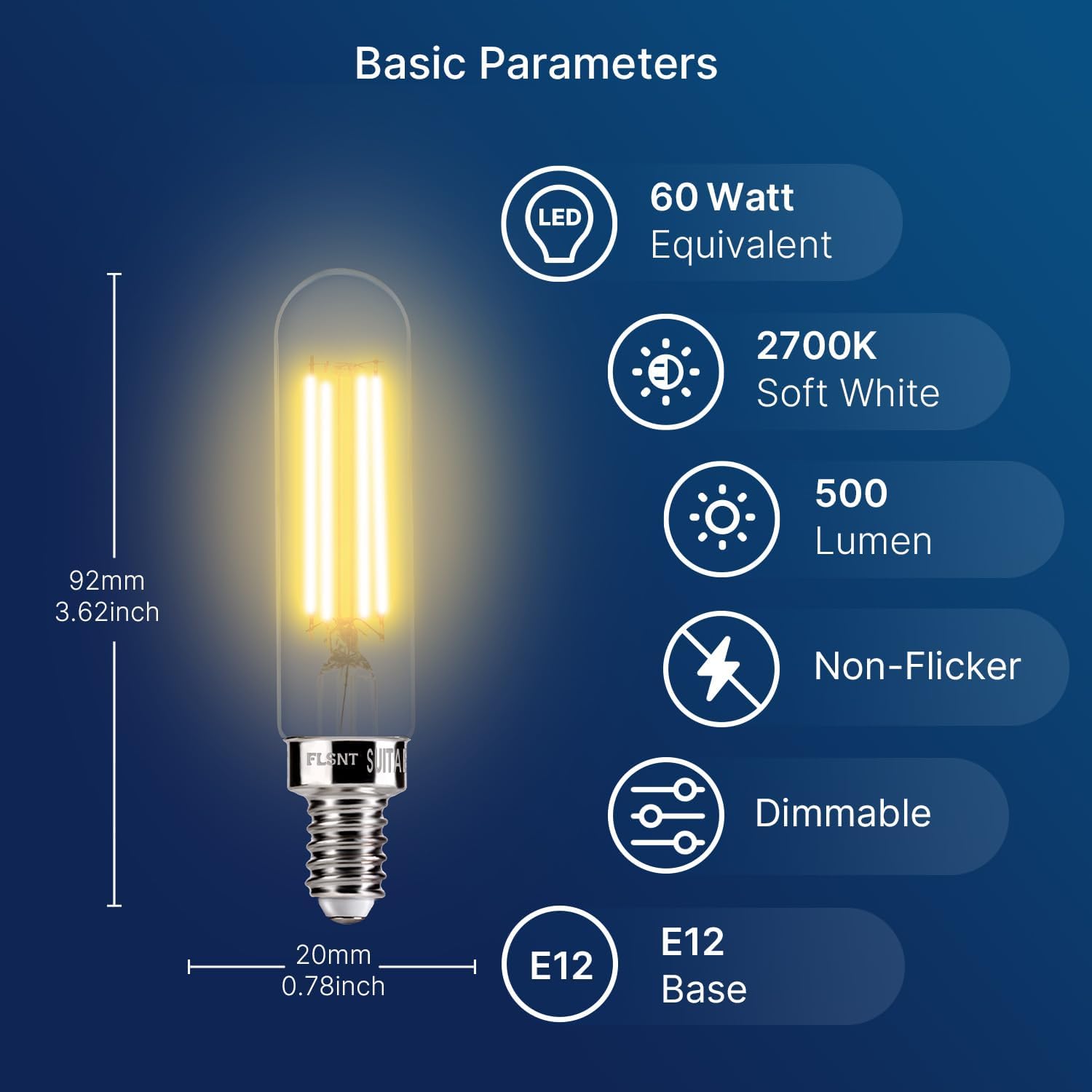 60W Equivalent Candelabra LED Bulbs - Dimmable T6/T25 LED Light Bulbs, 2700K Soft White, 5.5W (550LM), E12 Base, CRI90, Energy-Efficient Lighting for Chandeliers & Indoor Fixtures - 6 Pack