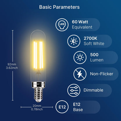 60W Equivalent Candelabra LED Bulbs - Dimmable T6/T25 LED Light Bulbs, 2700K Soft White, 5.5W (550LM), E12 Base, CRI90, Energy-Efficient Lighting for Chandeliers & Indoor Fixtures - 6 Pack